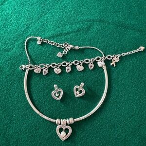 Vintage Brighton Silver Heart with white Pearl Charm Necklace Set